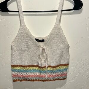 White Multicolor Knit Crop Top
